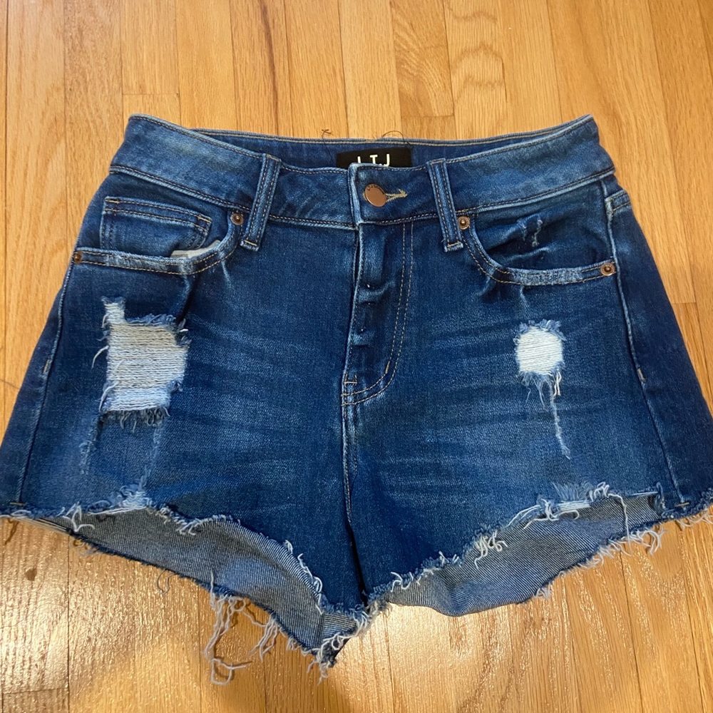 Blue high rise jean shorts